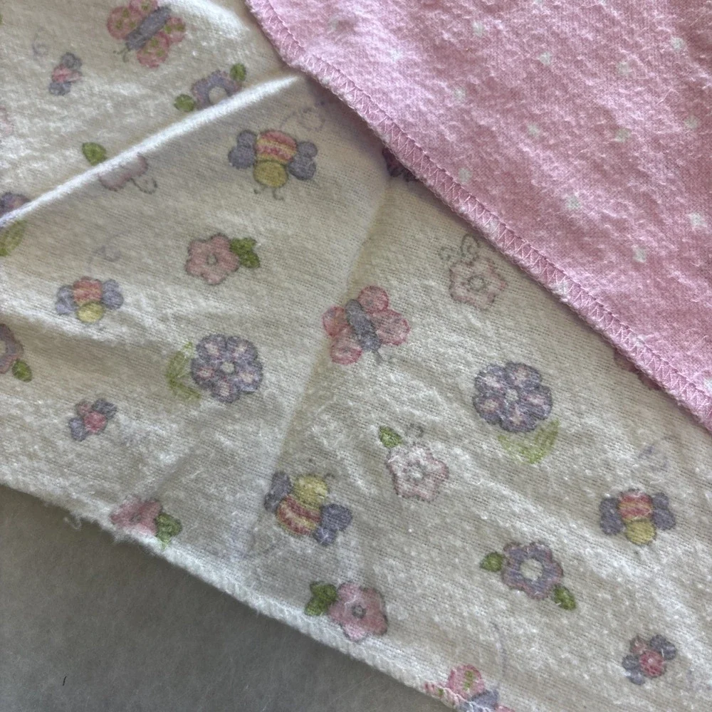 Vintage Baby Receiving Blankets Nursery Decor Pink Butterfly Lady Bug Lot of 2